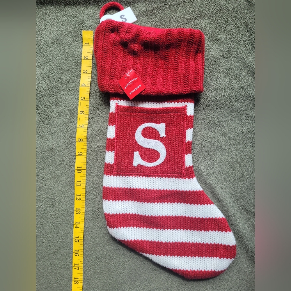 🎄 Red & White Knit Christmas Stocking with "S" Monogram – 18” NWT